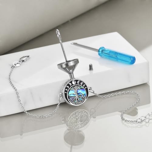 Sunflower/Tree of Life Urn Bracelet for Ashes 925 Sterling Silver Sunflower/Tree of Life Cremation Keepsake Pendant Locket Bracelet for Women Mom - style: Moon Phase Tree of Life
