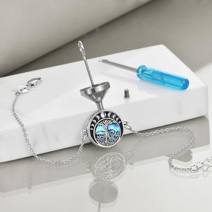 Sunflower/Tree of Life Urn Bracelet for Ashes 925 Sterling Silver Sunflower/Tree of Life Cremation Keepsake Pendant Locket Bracelet for Women Mom - style: Moon Phase Tree of Life