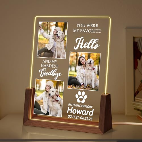 Personalized Dog Memorial Gifts, Custom Acrylic Light Up Picture Frame | Custom Pet Loss Gifts Cat Pet Memorial Gifts with Pictures for Pet Lover, Loss of Dog Sympathy Gifts - color: style-2