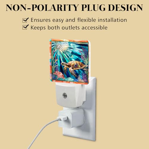 Sea Turtle Stained Glass Night Lights Plug into Wall for Room, Sea Turtle Night Light LED for Bedroom - color: Sea Turtle