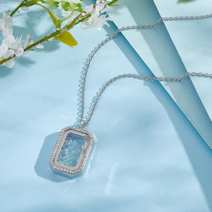 NBEADS 1 Pc Locket Pendant Necklaces and 1 Pc Cardboard Jewelry Box, Picture Frame Memory Locket Charm Floating Memory Necklace - style: Rectangle