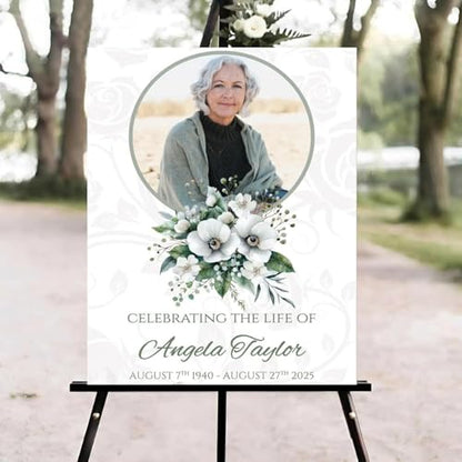 Floral Funeral Welcome Sign, Celebration of Life Welcome Sign, in Loving Memory Sign, Celebration of Life, Celebration of Life Sign, Memorial Sign with Photo,Funeral Welcome Sign #sq - color: Version #29