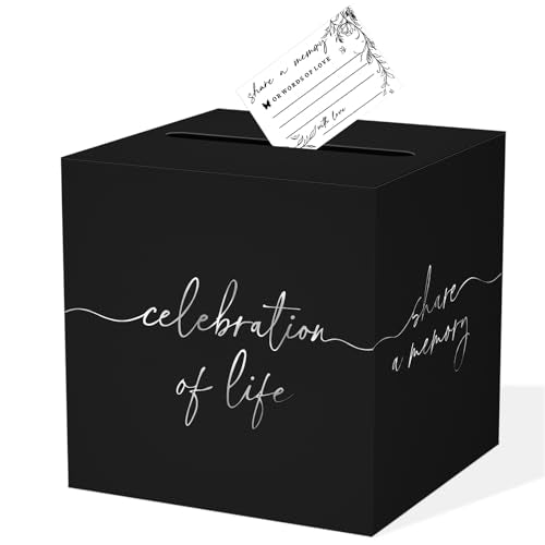 QISOLIY Black Celebration of Life Card Box with Silver Lettering, Share a Memory Funeral Card Box for Memorial Service, Remembrance Table Decor, Memory Box for Sympathy Condolence Messages - color: Black Silver Box