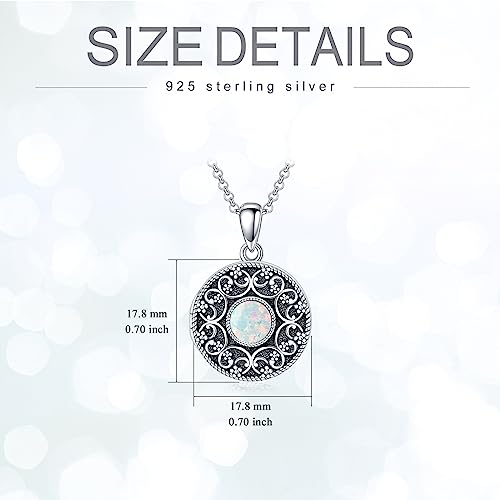 Round Locket Necklace 925 Sterling Silver Filigree/Flower Locket Necklace That Holds Pictures Birthday Christmas Jewelry Gifts for Women - color: 04-White Opal Locket