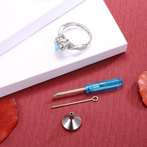 Sariel Heart Cremation Ring for Ashes - 925 Sterling Silver Opal Urn Keepake Rings Memorial Jewelry for Women - color: Blue
