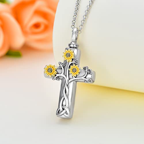Cross Urn Necklace for Ashes 925 Sterling Silver Cremation Jewelry with Funnel Filler Kit Ashes Necklace for Human Women Girl Pets - color: G_Life of Tree Urn Necklace, style: Non-personalized