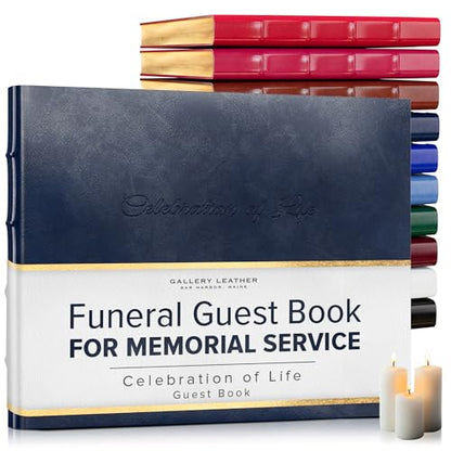 Gallery Leather Funeral Guest Book for Memorial Service and Celebration of Life with 192 Lined Pages - Hardcover, Bound Leather, Perfect for Cherished Memories - 7 x 9 - Acadia Navy | 192 Lined Pages - Hardcover, Bound Leather Guest Sign in Book - 7 x 9 -