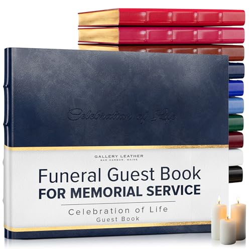 Gallery Leather Funeral Guest Book for Memorial Service and Celebration of Life | 192 Lined Pages - Hardcover, Bound Leather Guest Sign in Book - 7 x 9 - Acadia Navy - color: Acadia Navy, style: Celebration of Life