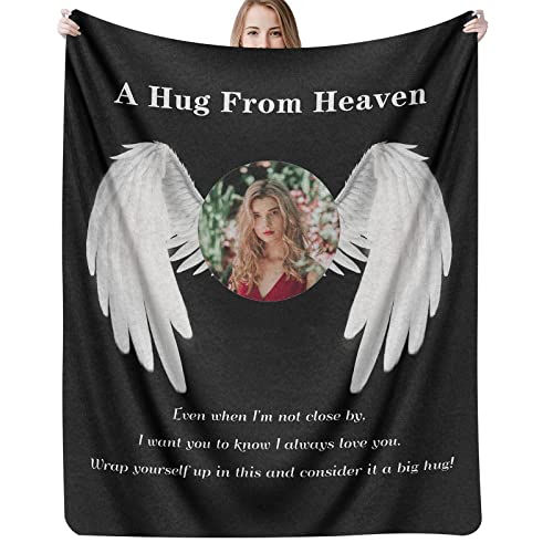 Personalized Memorial Blanket with Photo for loss of Loved One, in Loving Memory of Sympathy Blanket, Custom Bereavement Remembrance Grieving Gifts for Loss of Dad Mom Husband Wife Friend Daughter Dog - color: Black
