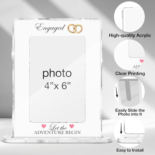 Engagement Gift Photo Frame, Engagement Gifts for Couples, Wedding Gifts for Newlyweds Bride Groom Anniversary, Engaged Couple Acrylic Picture Frames 4 x 6 Inch Photo - color: Q-Engaged