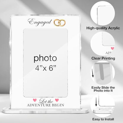 Engagement Gift Photo Frame, Engagement Gifts for Couples, Wedding Gifts for Newlyweds Bride Groom Anniversary, Engaged Couple Acrylic Picture Frames 4 x 6 Inch Photo - color: Q-Engaged