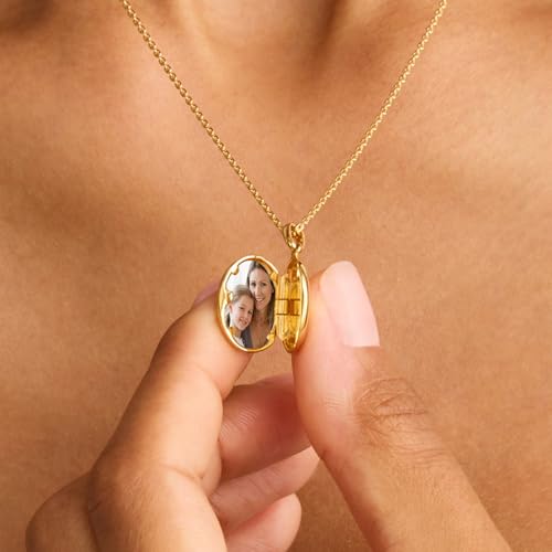 YOUFENG Love Heart Oval Locket Necklace that Holds Pictures Photo Lockets Birthday Gifts Jewelry for Women - style: Oval