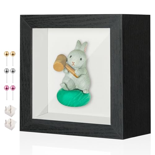 3x3 Mini Shadow Box Frame with Shatterproof Clear Glass & Push Pins - color: Black+foam Back+foam Packaging, size: 3x3