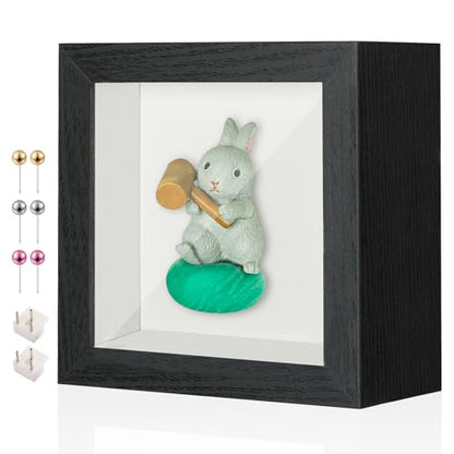 3x3 Mini Shadow Box Frame with Shatterproof Clear Glass & Push Pins - color: Black+foam Back+foam Packaging, size: 3x3