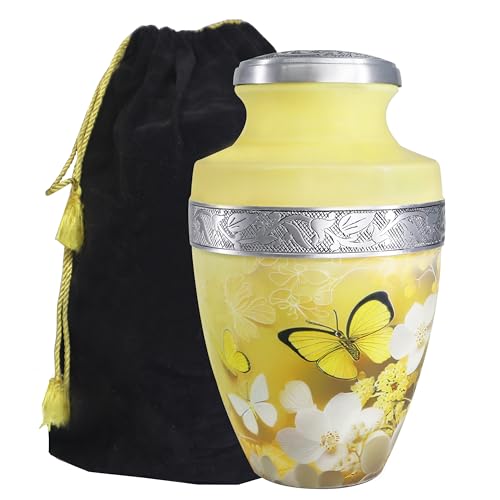 M MEILINXU Yellow Butterfly Urn, Cremation Urns for Human Ashes, Large - color: Yellow, size: Large / Adult