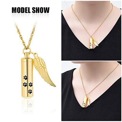 shajwo Cremation Jewelry Paw Print Urn Necklaces for Human Pet Ashes Cylinder Urn Pendant Keepsake Memorial Ash Locket Holder Necklace for Men Women - color: Gold