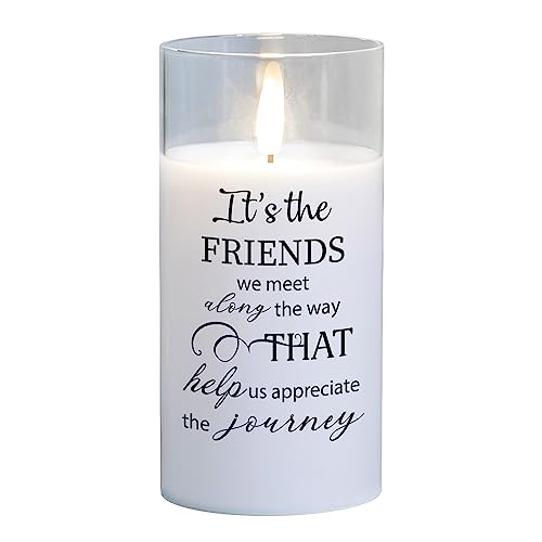 Cottage Garden PGC-06-43WH Friends We Meet Along The Way 6 x 3 Inch Flickering Flame LED Glass Candle - style: Friends We Meet Along The Way