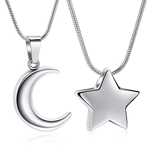 memorial jewelry Small Star Charm Cremation Urn Pendant Ashes Memorial Necklace for Woman Free Filling Kits Include - color: 2PC-Sliver