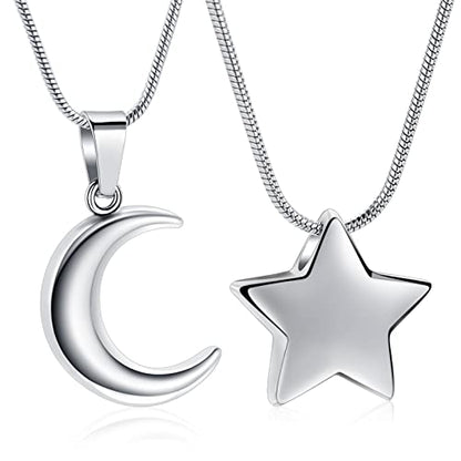 memorial jewelry Small Star Charm Cremation Urn Pendant Ashes Memorial Necklace for Woman Free Filling Kits Include - color: 2PC-Sliver