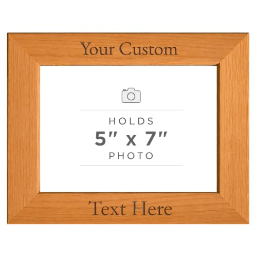 Personalized Add Your Custom Text Hanging/Tabletop Wall Natural Alder Wood Picture Photo Frame Customizable (5x7-inch Horizontal) - size: 5x7-inch Horizontal