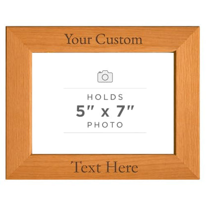 Personalized Add Your Custom Text Hanging/Tabletop Wall Natural Alder Wood Picture Photo Frame Customizable (5x7-inch Horizontal) - size: 5x7-inch Horizontal