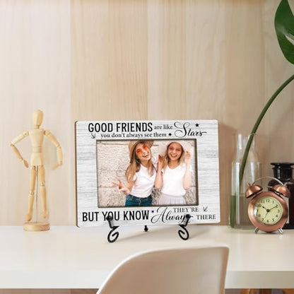 Utaqer Friendship Picture Frame, Good Friends Are Like Stars, Picture Gifts For Women Friend Bestie, Wooden Picture Frame For Birthday Thanksgiving Keepsake Holiday, 4X6 Photo Frame With Stand -21 - color: Friendship