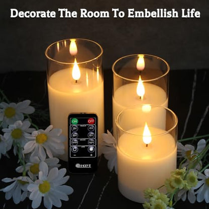 Glass Rechargeable LED Flickering Flameless Candles with Remote and Timer - color: White Glass -Droplet