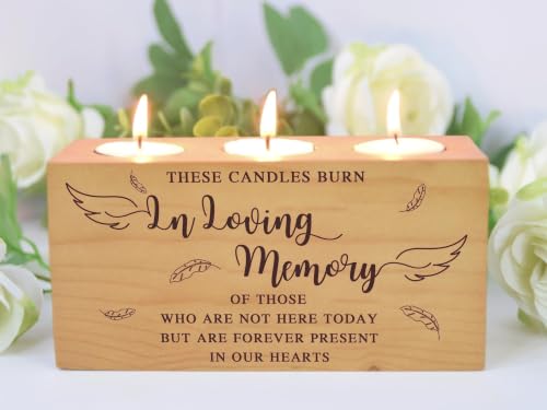 Sympathy Bereavement Gift for Loss of Loved One - Memorial Candle Holders - Handcrafted Wooden Keepsake with Poem - Condolence for Loss of Mother, Father (in Loving) - color: In Loving