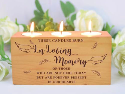 Sympathy Bereavement Gift for Loss of Loved One - Memorial Candle Holders - Handcrafted Wooden Keepsake with Poem - Condolence for Loss of Mother, Father (in Loving) - color: In Loving