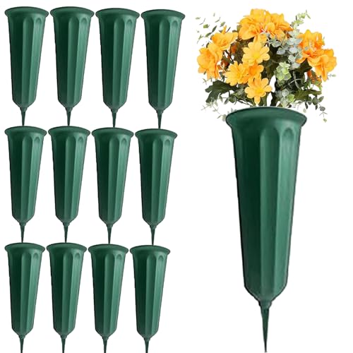 Cemetery Vases with Spikes Memorial Flower Vase Cemetery Decorations for Grave Decorations for Cemetery Vases for Flowers Cemetery Flowers for Grave Vase 12 Pack - color: Green