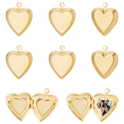 UNICRAFTALE 10Pcs Real 18K Gold Plated Heart Charms Locket Pendants Metal Photo Frame Charms Love Dangle Charms Love Memorial Charms Memory Necklace DIY Finding for Jewelry Making Accessories