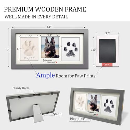 MYPAWLETS Paw Print Frame Kit,Dog/Cat Paw Print Keepsake,Grey | Soft Clay & Clean Touch Ink Pad,Paw Print Impression Kit with Customization Tool,Pet Memorial Wooden Frame,DIY Dog Lover Gift - color: Grey