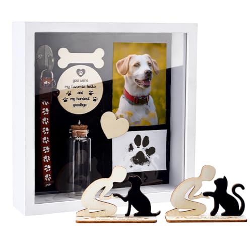 PH PandaHall 8.6 inch Pet Memorial Gift Shadow Box Dog Memorial Keepsake Box Rustic Collar Holder Picture Frame Pet Paw Kit Picture Frame Display Case for Dog Cat Remembrance Tabletop Wall Hanging