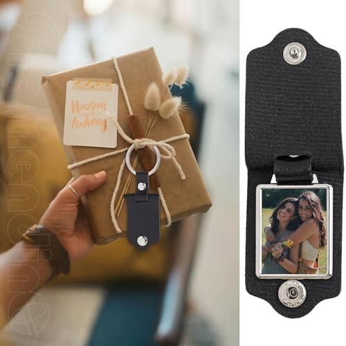 Framendino, Custom Picture Keychain with Leather Protection Photo Key Chains Personalized Photo for Family Lover Gifts - color: Black