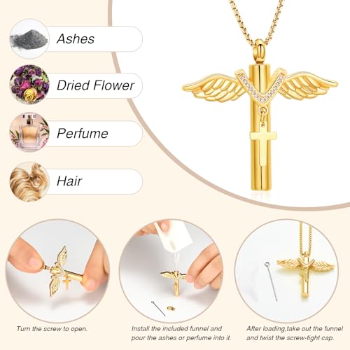Oinsi Black Cross Urn Necklace For Ashes Of Loved Ones With Birthstone Always In My Heart Cremation Jewelry Keepsake Pendant Women Men - color: Z-Gold