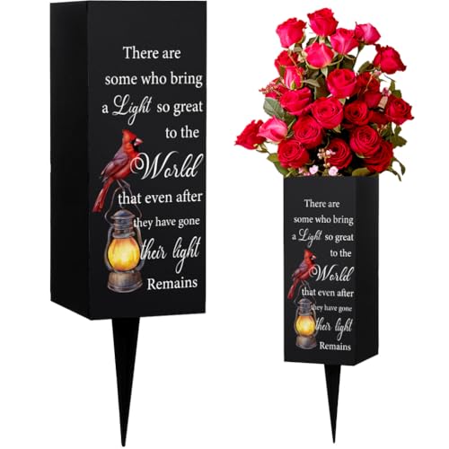 WEBEEDY Cardinals Lamps Grave Vases Metal Cemetery Vase Flower Holder, Memorial Vase Grave Decorations for Cemetery, Garden, Yard, Sympathy Condolences Gift for Loss of Loved One, 1pc, 3.1x7.9 Inch - color: Lights, in Memory