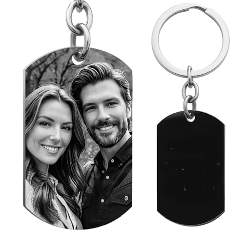 Photo Keychain Custom Picture Keychain Customized Gifts Laser-Engraved/Color Gifts For Boyfriend Hubsand Wife - color: Engraving (Black&white):1 Side Photo (Black)
