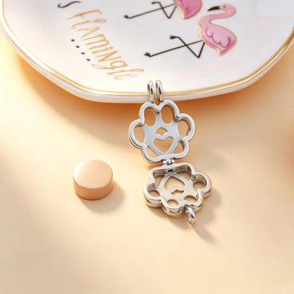 Pet Paw Urn Locket for Ashes Stainless Steel Cremation Jewelry for Dog/Cat Memorial Urn Necklace with Mini Casket Funeral Jewelry - color: Silver-Rose Gold