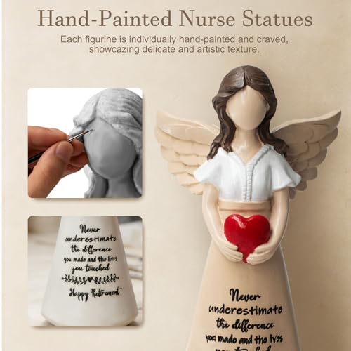 Retirement Figurine for Women, Happy Retirement Gifts, Teacher Retirement Gifts 2026, 5.9" Angel Figurine for Retired Women Coworkers Friend - color: White Teacher