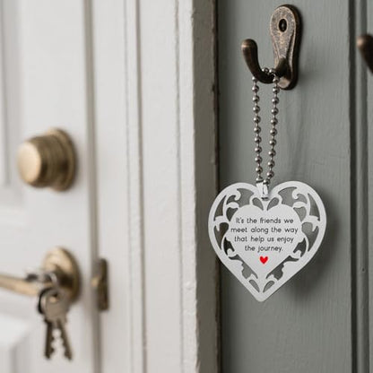Friendship Journey Gifts, Heart Shaped Stainless Steel Hanging Sign with Inspirational Quote Best Friend Keepsake, Long Distance Friends, Just Because Present Hanging Ornaments S2X42 - style: Friendship4
