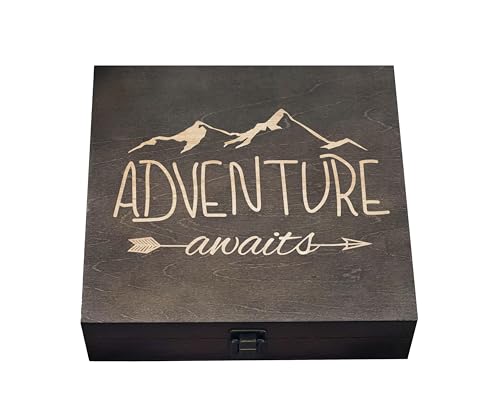 Our Adventures Box, 8.5 in x 8 in x 2.5 in, Wooden Box, Keepsake Box, Memory Box, Gift box, 5th Anniversary Gift, Unique Gift Ideas, Travel, Wooden Anniversary Gift (Design 8) - color: Design 8