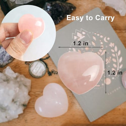 Rose Quartz Heart Worry Stones, 1.2 Inch, Set of 4 | Polished Heart Crystals, Palm and Pocket Stones, Reiki Meditation Accessories, Love Carved Stones, Crystal Gift Set - color: Rose Quartz