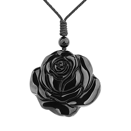 ASGIFT Black Obsidian Necklace Healing Crystal Stone Amulet Protection Pendant with Adjustable Rope Necklace Birthday Christmas Gift for Men Women - color: Rose