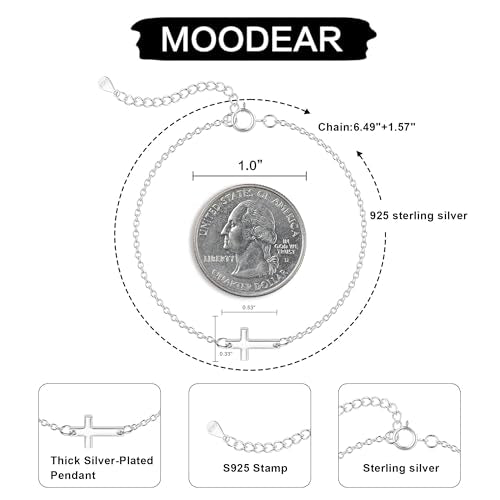 Moodear Cross Bracelet for Women, Dainty Sterling Silver/Gold Plated Gift | Christian Religious Gifts for Teen, Stocking Stuffers, Adjustable Link Bracelets, Sparkling CZ Cross, Non Tarnish Jewelry - color: Sterling Silver Cross Bracelet