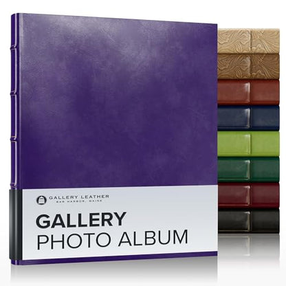 Gallery Leather Photo Album 4x6 Pictures with Slip-In Pockets & Writing | Space – Holds up to 120 Photos, Ring Bound, Made in USA – Acadia Plum - 11.75" x 10.5" - color: Acadia Plum, size: 11.75" x 10.5"