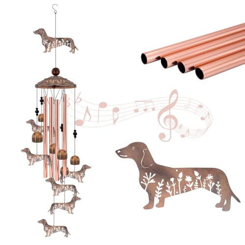 Dachshund Wind Chimes for Outside, Metal Wiener Dog Gifts for Women/Men | Doxie Mom Birthday Memorial Windchimes Outdoors, Funny Dog Lover Garden Decor for Patio Yard, Durable Pet Loss Sympathy Gift - color: Dachshund