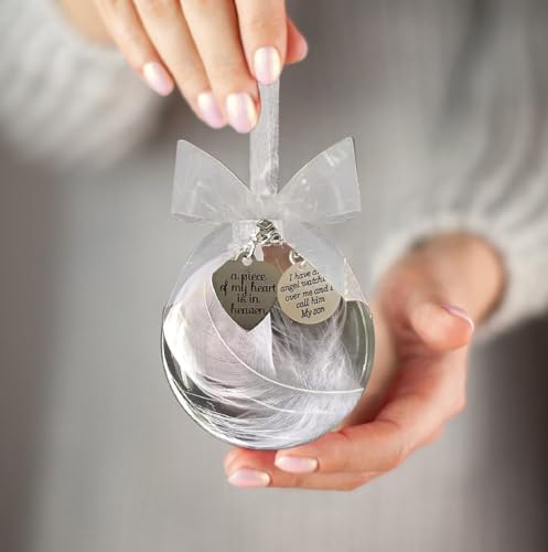 Memorial Ornaments Christmas Clear Feather Ball – A Piece of My Heart is in Heaven, Sympathy Gift for Loss of Loved One (Son) - color: Son