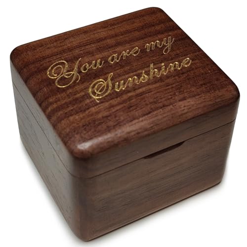 Natural Solid Wood Laser Engraved You are My Sunshine Music Box, Mini Photo Frame Musical Box, Tune of You are My Sunshine. (Walnut Wood)