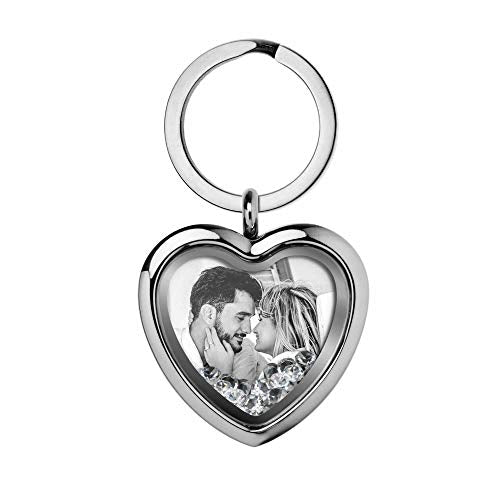 Custom Photo Text Engraved Heart Floating Living Locket Crystal Pendant Keychain - color: Clear - 1 Photo Engraving+ 1 Message Engraving
