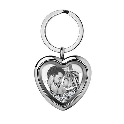 Custom Photo Text Engraved Heart Floating Living Locket Crystal Pendant Keychain - color: Clear - 1 Photo Engraving+ 1 Message Engraving